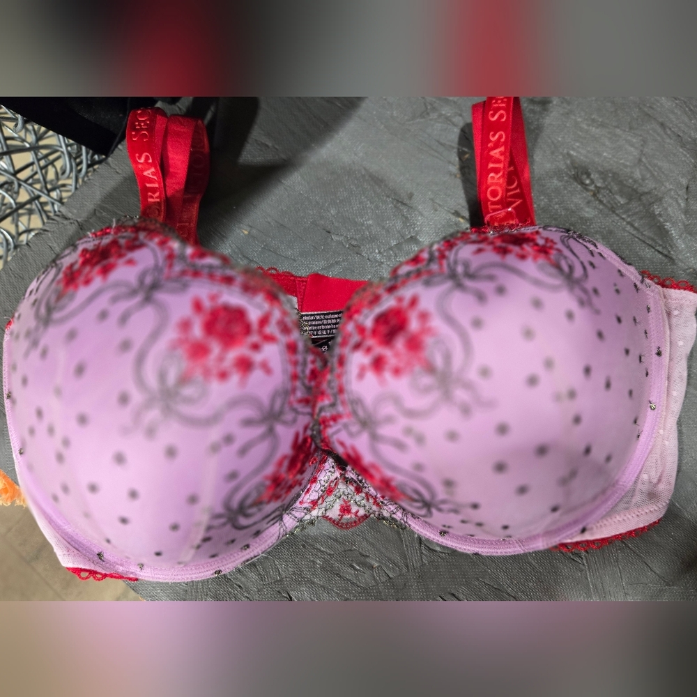 Victoria's Secret Red and Pink Lace Bra